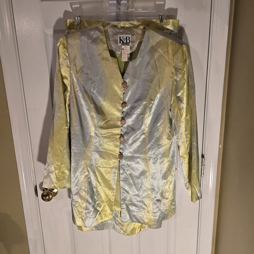 Stella Louise for KB Vintage Skirt Suit Set Yellow Blue Floral Jacquard 16W NWT